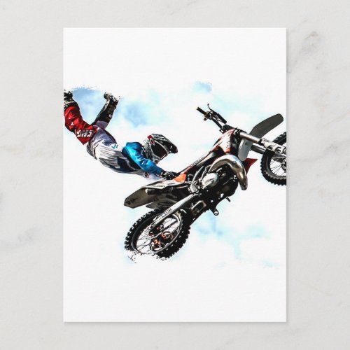 motorcycle biker acrobatic sport racing postcard