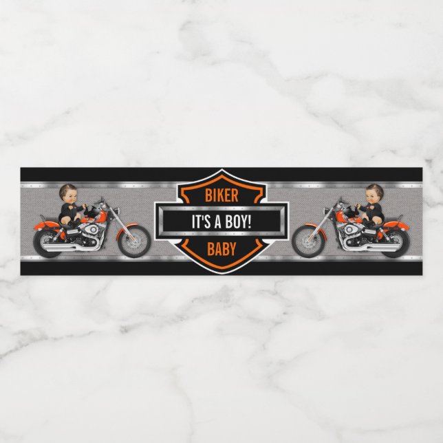 Motorcycle Biker Baby Orange Black Shield Water Bottle Label (Single Label)