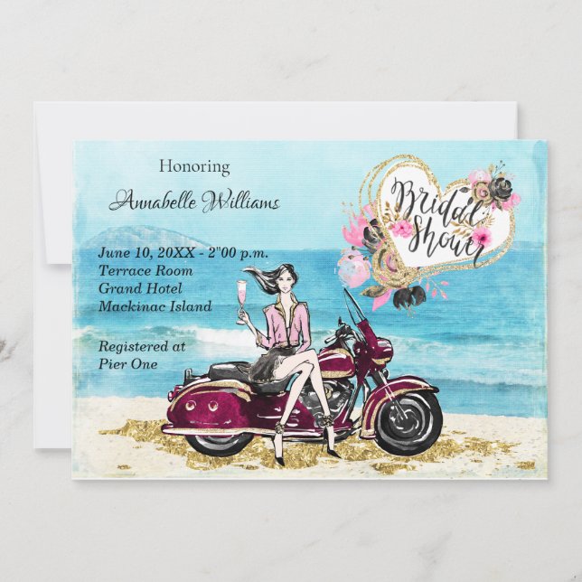 Motorcycle Biker Bridal Shower Invitation (Front)