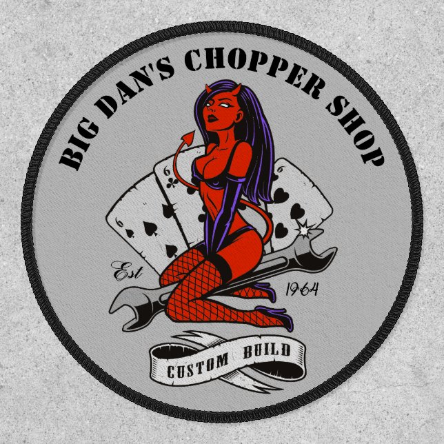 Motorcycle Biker Devil Babe Custom Name, Date Patch (Front)