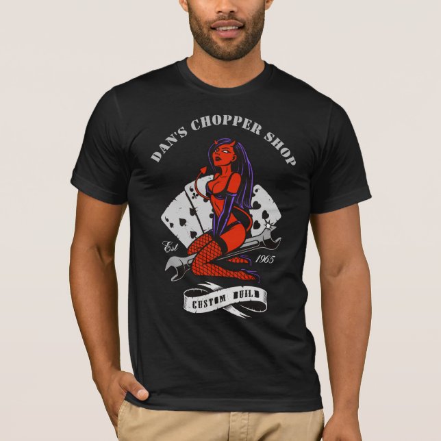 Motorcycle Biker Devil Girl Chopper T-Shirt (Front)