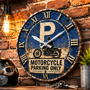Motorcycle Biker Garage Decor Rustic Man Cave Wall Large Clock