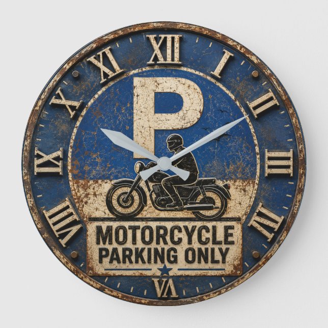Motorcycle Biker Garage Decor Rustic Man Cave Wall Large Clock (Front)