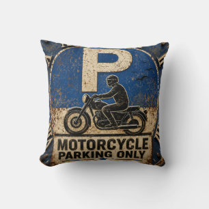 Motorcycle Biker Garage Decor Rustic Man Cave Wall Throw Pillow