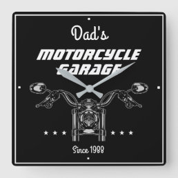 Motorcycle Biker Garage Handlebars Cool Black Square Wall Clock
