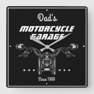 Motorcycle Biker Garage Handlebars Cool Black Square Wall Clock
