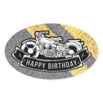Motorcycle Biker Happy Birthday Party Gift & Favor Oval Sticker Motorcycle Biker Happy Birthday Party Gift & Favor Oval Sticker