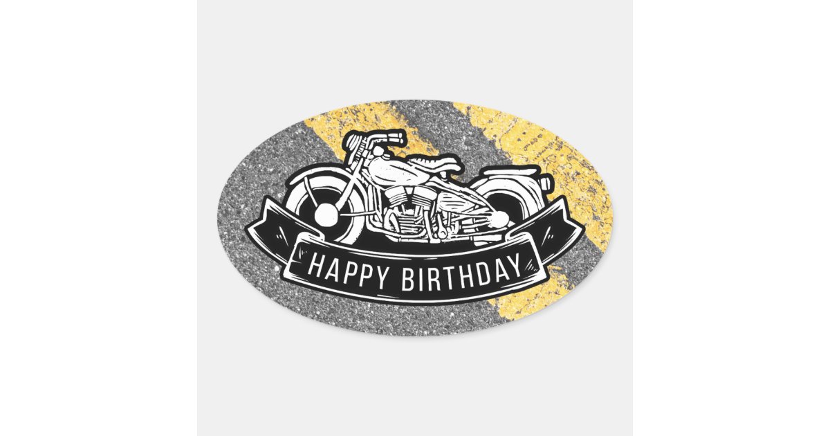 Motorcycle Biker Happy Birthday Party Gift & Favor Oval Sticker | Zazzle