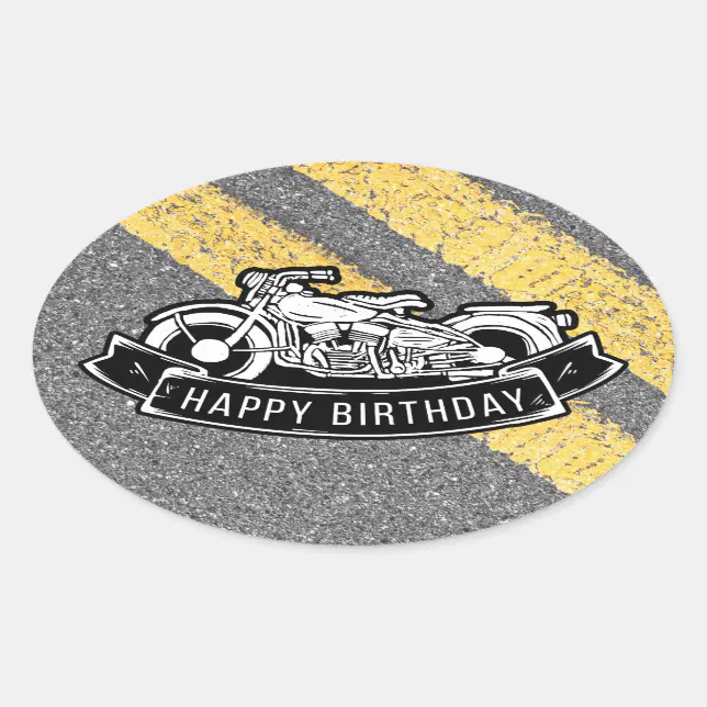 Motorcycle Biker Happy Birthday Party Gift & Favor Oval Sticker | Zazzle