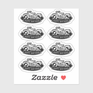 Motorcycle Biker Happy Birthday Party Scrapbook Sticker