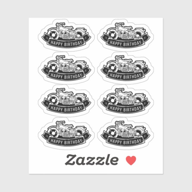 Motorcycle Biker Happy Birthday Party Scrapbook Sticker (Sheet)