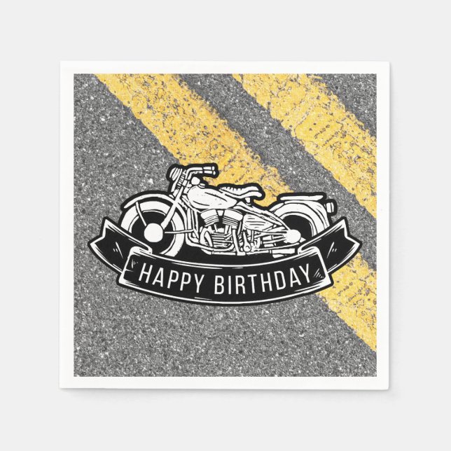 Motorcycle Biker Happy Birthday Party Serving Paper Napkins (Front)