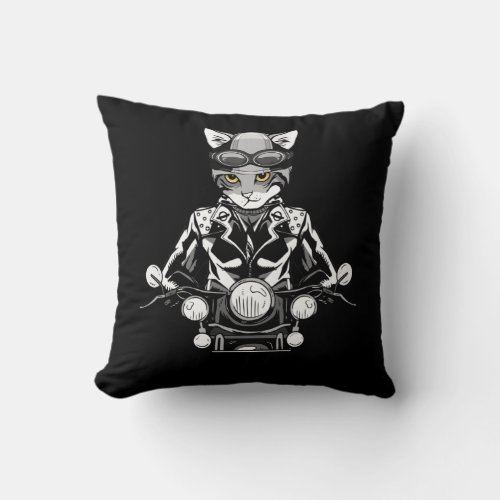 Motorcycle Biker Motorbike Rider Biker Cat Throw Pillow