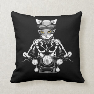 Motorcycle Biker Motorbike Rider Biker Cat Throw Pillow