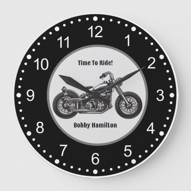 Motorcycle Biker Personalized Name & Saying Large Clock (Front)