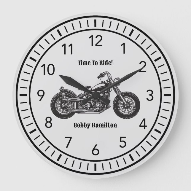 Motorcycle Biker Personalized Name & Saying Large Clock (Front)