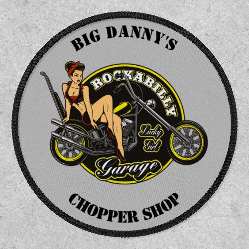 Motorcycle Biker Pinup Babe Custom Name And Shop Patch