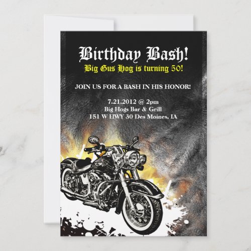 Motorcycle Biker Road Birthday Bash Invitation