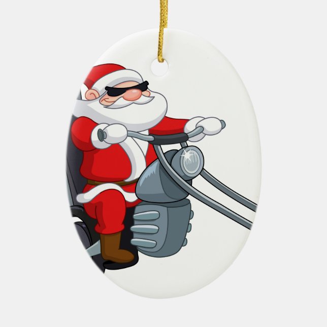 motorcycle biker santa claus ceramic ornament (Front)