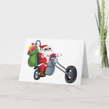 Motorcycle Biker Santa Claus Holiday Card by funnychristmas at Zazzle