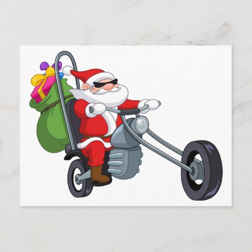motorcycle biker santa claus holiday postcard