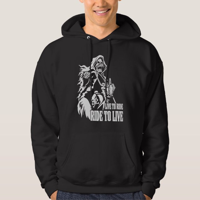 Motorcycle Biker Skeleton Skull Live To Ride Ride  Hoodie (Front)