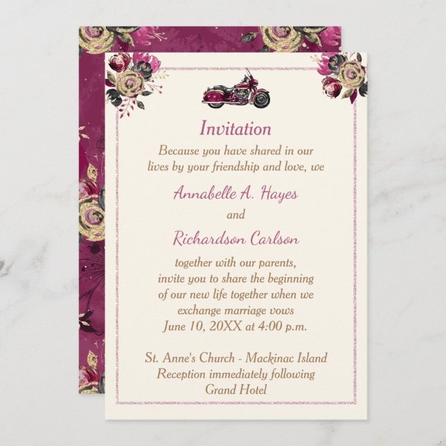 Motorcycle Biker Wedding Invitation (Front/Back)