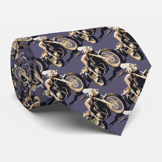 Motorcycle Biking Biker Blue background Neck Tie (Rolled)