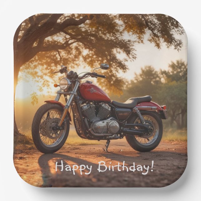 Motorcycle Birthday Paper Plates (Front)
