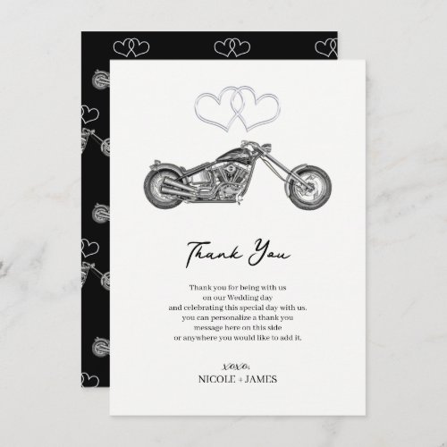 Motorcycle Black  Silver Hearts Biker Thank You Invitation