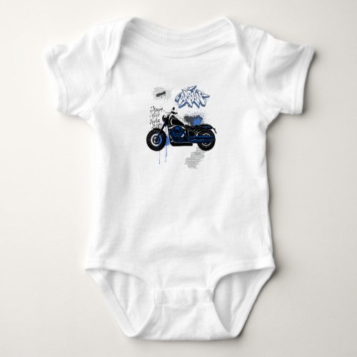 Motorcycle blue and gray graffiti T_Shirt Baby Bodysuit