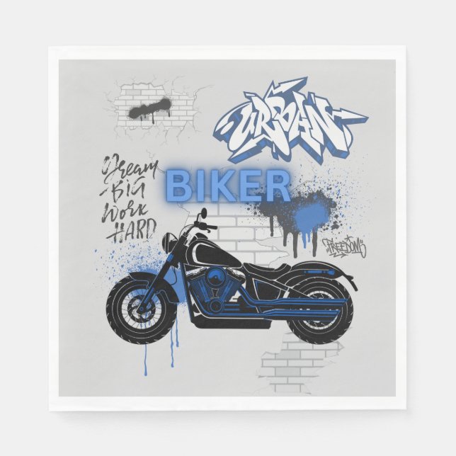 Motorcycle blue and gray Paper napkin (Front)