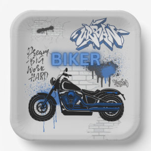 Motorcycle blue and gray Paper Plate