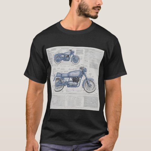 Motorcycle Blue Print Original T_shirt