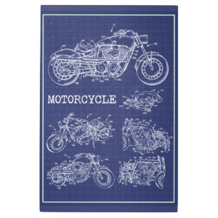 Motorcycle Blueprint Metal Print