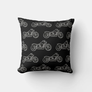 Motorcycle Boys Racing Bike Motorbike Black White Throw Pillow
