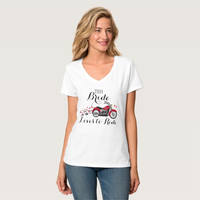 Motorcycle Bride Loves To Ride T-Shirt (Front Full)