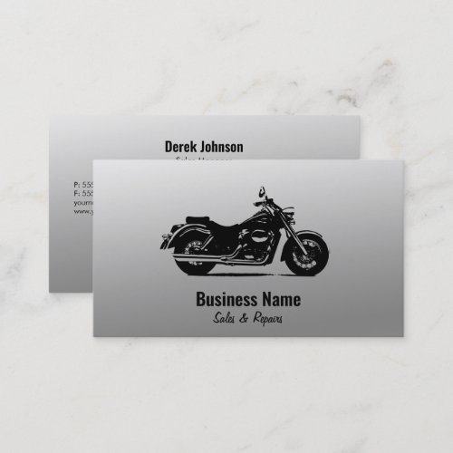 Motorcycle Business Cards  Black Gradient Silver