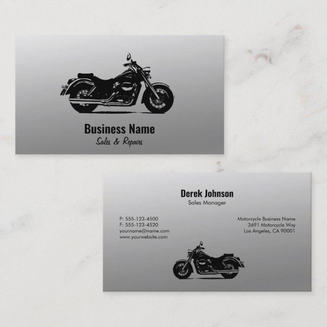 Motorcycle Business Cards | Black Gradient Silver (Front/Back)