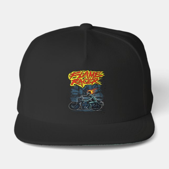Motorcycle Cafe Rider Flame Racer Fast  Snap Back Hat (Front)