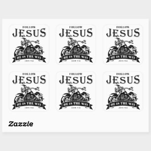 Motorcycle Christian Biker John 14:6 Follow Jesus Square Sticker