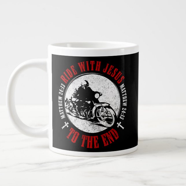 Motorcycle Christian Faith: Follow Jesus Biker Giant Coffee Mug (Left)