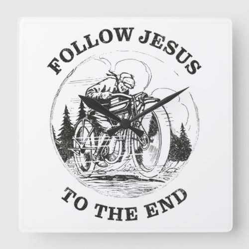 Motorcycle Christian Faith Follow Jesus Biker Square Wall Clock