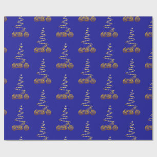 Motorcycle Christmas with gold bike and tree Wrapping Paper
