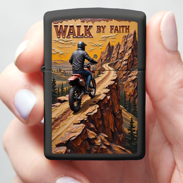 Motorcycle Cliff Path Walk By Faith Zippo Lighter (In Hand)