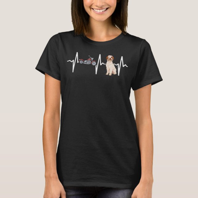 Motorcycle Clumber Spaniel Heartbeat Dog T-Shirt (Front)