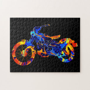 MOTORCYCLE COLORFUL MIX NEON PAINT JIGSAW PUZZLE