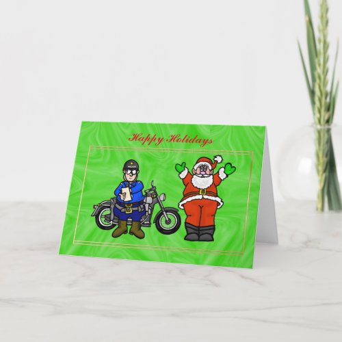 Motorcycle Cop and Santa Christmas Card