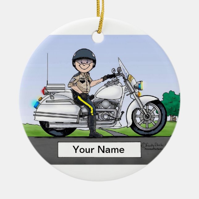 Motorcycle Cop - Male Ceramic Ornament (Front)