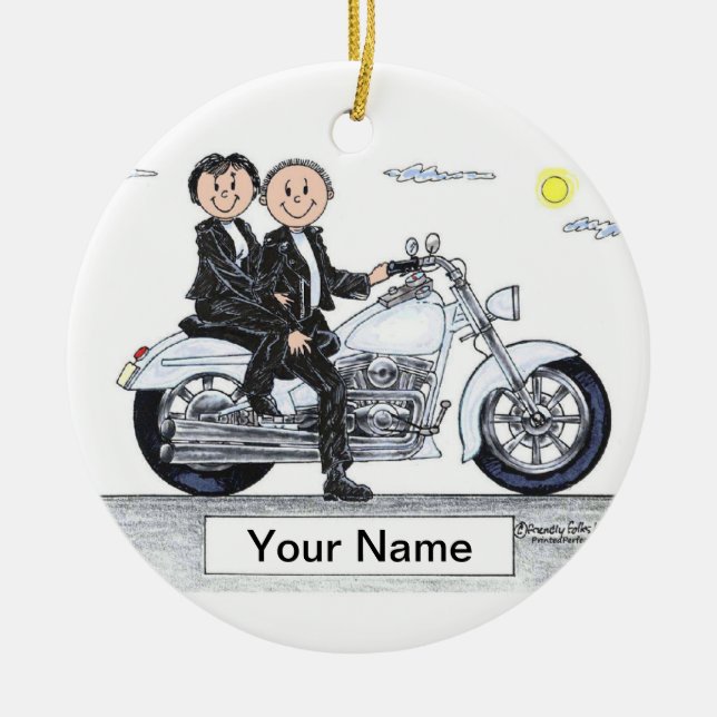 Motorcycle Couple Ceramic Ornament (Front)